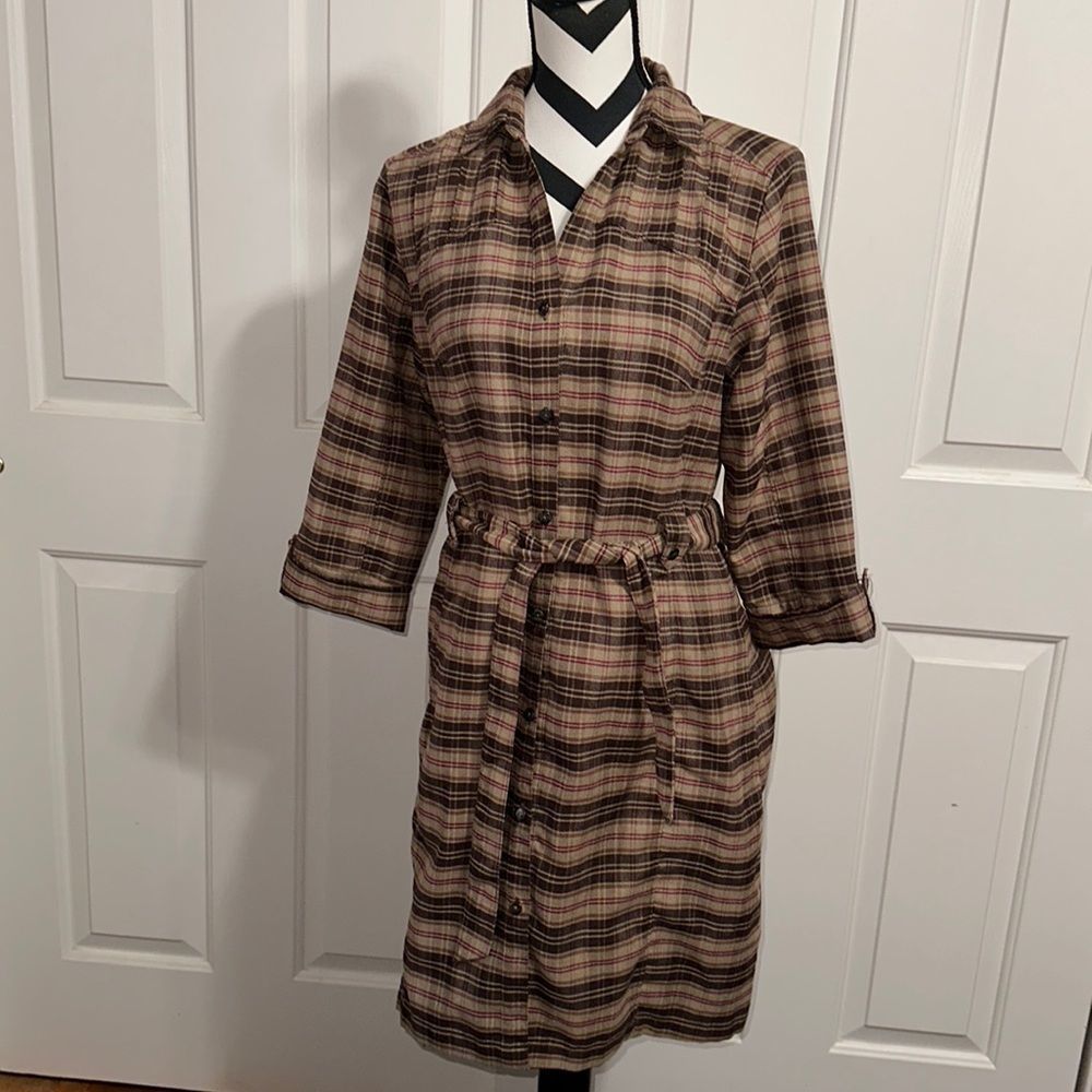 Merrell Long Sleeve Plaid Dress - Brown and Black